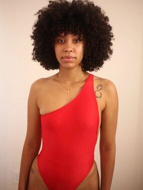 NWT Red One-Shoulder Cut Out Swimsuit